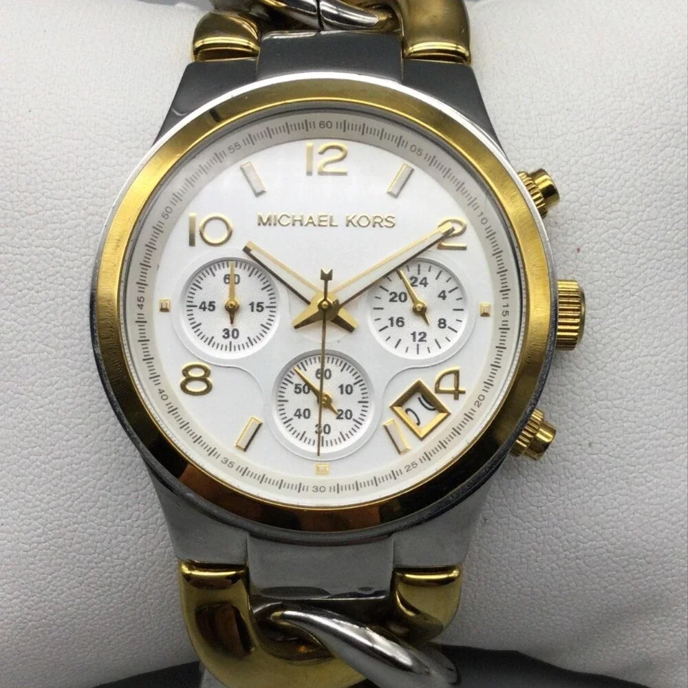 Michael Kors Womens Watch 38mm Two Tone Chronograph MK-3159 New Battery 7.25